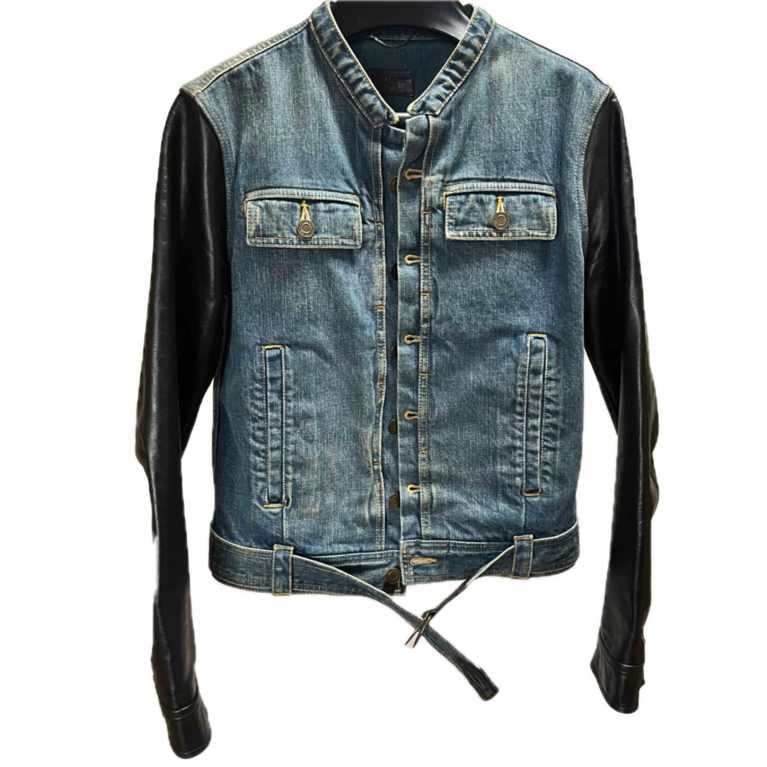 SAINT LAURENT - サンローラン 袖レザー デニム ライダース SAINT LAURENT - サンローラン 袖レザー デニム ライダース