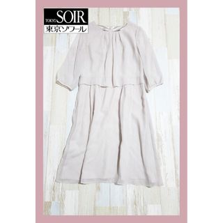 ソワール(SOIR)の10【美品】Rifanne ラメ入り ピンクベージュ ワンピースドレス 結婚式(ミディアムドレス)