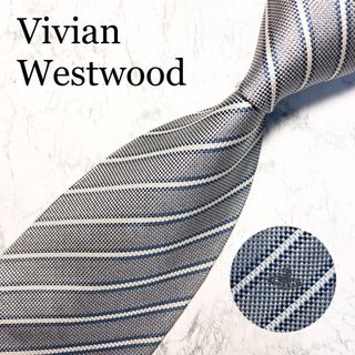 ヴィヴィアンウエストウッド(Vivienne Westwood)のVivian Westwood ネクタイ　ストライプ　シルバー　オーブ柄(ネクタイ)