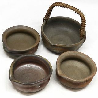 BZEN10 未使用 備前焼 角窯 『 小寺昭月 』 片口小鉢 4個 昭月の BZEN10 未使用 備前焼 角窯 『 小寺昭月 』 片口小鉢 4個 昭月の