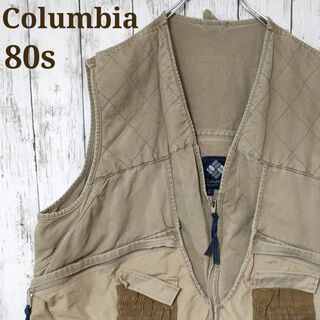 コロンビア(Columbia)の80sコロンビアフィッシングベスト　ヴィンテージ　紺タグアウトドア釣り（434）(ベスト)