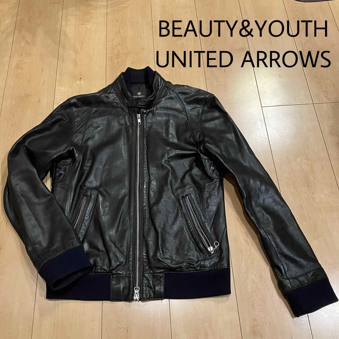 BEAUTY&YOUTH UNITED ARROWS(ビューティアンドユースユナイテッドアローズ)のメンズ　羊革　BEAUTY&YOUTHユナイテッドアローズ　ライダース　ブラック メンズのジャケット/アウター(ライダースジャケット)の商品写真