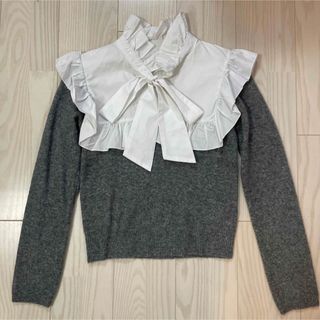 ザラ(ZARA)の【ZARA】コントラスト フリル リボン ニット トップス(ニット/セーター)