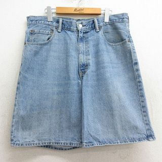 リーバイス(Levi's)のW35★古着 リーバイス Levis 550 ショート パンツ ショーツ メンズ ヒゲ コットン 紺 ネイビー デニム 24mar11 中古 ボトムス 短パン ショーパン ハーフ(ワークパンツ/カーゴパンツ)