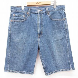 リーバイス(Levi's)のW36★古着 リーバイス Levis 505 ショート パンツ ショーツ メンズ コットン 紺 ネイビー デニム 24mar12 中古 ボトムス 短パン ショーパン ハーフ(ワークパンツ/カーゴパンツ)