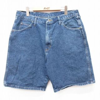 ラングラー(Wrangler)のW35★古着 ラングラー Wrangler ショート パンツ ショーツ メンズ コットン 紺 ネイビー デニム 24mar12 中古 ボトムス 短パン ショーパン ハーフ(ワークパンツ/カーゴパンツ)