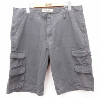 ラングラー(Wrangler)のW36★古着 ラングラー Wrangler ショート カーゴ パンツ ショーツ メンズ コットン 濃グレー 24mar12 中古 ボトムス 短パン ショーパン(ワークパンツ/カーゴパンツ)