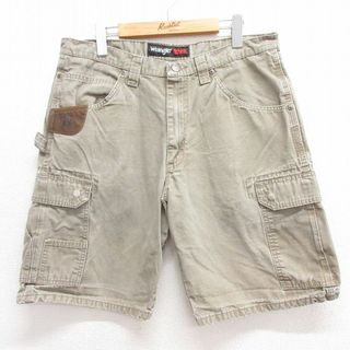 ラングラー(Wrangler)のW36★古着 ラングラー Wrangler ショート ペインター カーゴ パンツ ショーツ メンズ リップストップ コットン ベージュ系 カーキ 24mar14 中古 ボトムス 短パン ショーパン(ワークパンツ/カーゴパンツ)