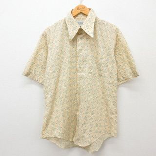 XL★古着 Kマート 半袖 シャツ メンズ 70年代 70s 総柄 ベージュ他 カーキ 24mar15 中古 トップス(シャツ)