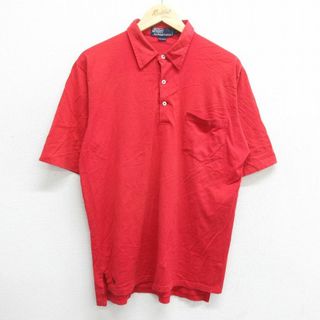 ラルフローレン(Ralph Lauren)のL★古着 ラルフローレン Ralph Lauren 半袖 ブランド ポロ シャツ メンズ 90年代 90s ワンポイントロゴ 裾ロゴ 胸ポケット付き コットン 赤 レッド 【spe】 24mar15 中古 トップス(ポロシャツ)