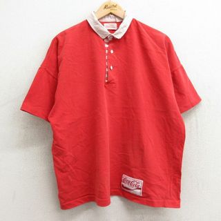 XL★古着 半袖 ポロ シャツ メンズ 90年代 90s コカコーラ 赤 レッド 24mar11 中古 トップス(ポロシャツ)