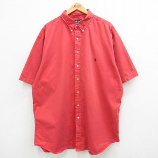 ラルフローレン(Ralph Lauren)のXL★古着 ラルフローレン Ralph Lauren 半袖 ブランド シャツ メンズ 90年代 90s ワンポイントロゴ 大きいサイズ ロング丈 コットン ボタンダウン 赤 レッド 24mar11 中古 トップス(シャツ)