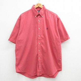 ラルフローレン(Ralph Lauren)のXL★古着 ラルフローレン Ralph Lauren 半袖 ブランド シャツ メンズ 90年代 90s ワンポイントロゴ BLAIRE ロング丈 コットン ボタンダウン USA製 ピンク系 24mar11 中古 トップス(シャツ)