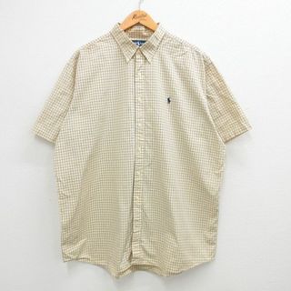 ラルフローレン(Ralph Lauren)のXL★古着 ラルフローレン Ralph Lauren 半袖 ブランド シャツ メンズ 90年代 90s ワンポイントロゴ 大きいサイズ ロング丈 コットン ボタンダウン 黄他 イエロー チェック 【spe】 24mar11 中古 トップス(シャツ)