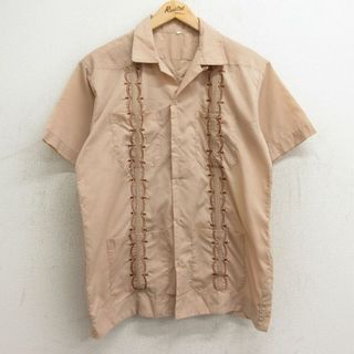 M★古着 半袖 キューバ シャツ メンズ 開襟 オープンカラー ベージュ カーキ 24mar12 中古 トップス(シャツ)