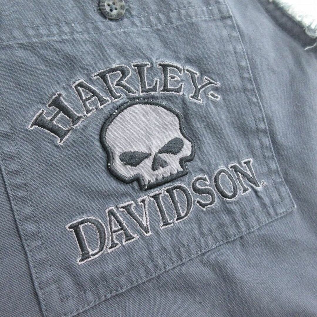 Harley Davidson(ハーレーダビッドソン)のXL★古着 ハーレーダビッドソン Harley Davidson ノースリーブ シャツ メンズ ビッグロゴ スカル 刺繍 大きいサイズ コットン 濃グレー 【spe】 24mar13 中古 トップス メンズのトップス(シャツ)の商品写真