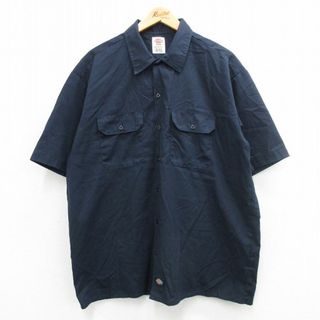 ディッキーズ(Dickies)のXL★古着 ディッキーズ Dickies 半袖 ワーク シャツ メンズ 大きいサイズ ロング丈 紺 ネイビー 24mar13 中古 トップス(シャツ)