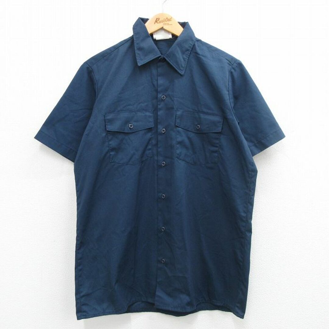 Dickies(ディッキーズ)のM★古着 ディッキーズ Dickies 半袖 ワーク シャツ メンズ 90年代 90s USA製 紺 ネイビー 24mar13 中古 トップス メンズのトップス(シャツ)の商品写真