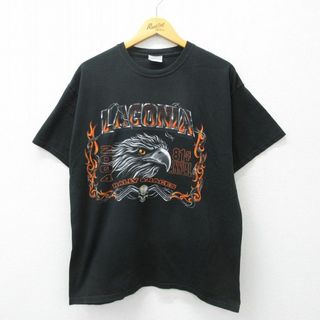 ヘインズ(Hanes)のXL★古着 ヘインズ Hanes 半袖 ビンテージ Tシャツ メンズ 00年代 00s ラリー レース コットン クルーネック 黒 ブラック 24mar14 中古(Tシャツ/カットソー(半袖/袖なし))