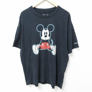 ディズニー(Disney)のXL★古着 半袖 Tシャツ メンズ ディズニー DISNEY ミッキー MICKEY MOUSE 大きいサイズ コットン クルーネック 黒 ブラック 【spe】 24mar11 中古(Tシャツ/カットソー(半袖/袖なし))