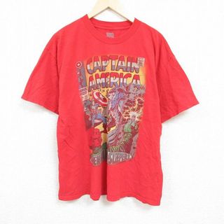 マーベル(MARVEL)のXL★古着 半袖 Tシャツ メンズ マーベル キャプテンアメリカ 大きいサイズ コットン クルーネック 赤 レッド 24mar15 中古(Tシャツ/カットソー(半袖/袖なし))