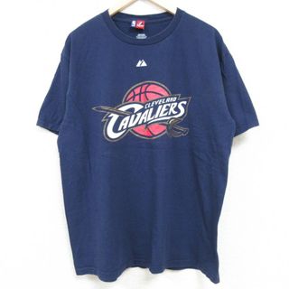 マジェスティック(Majestic)のXL★古着 マジェスティック 半袖 Tシャツ メンズ NBA クリーブランドキャバリアーズ レブロンジェームス コットン クルーネック 濃紺 ネイビー バスケットボール 24mar15 中古(Tシャツ/カットソー(半袖/袖なし))