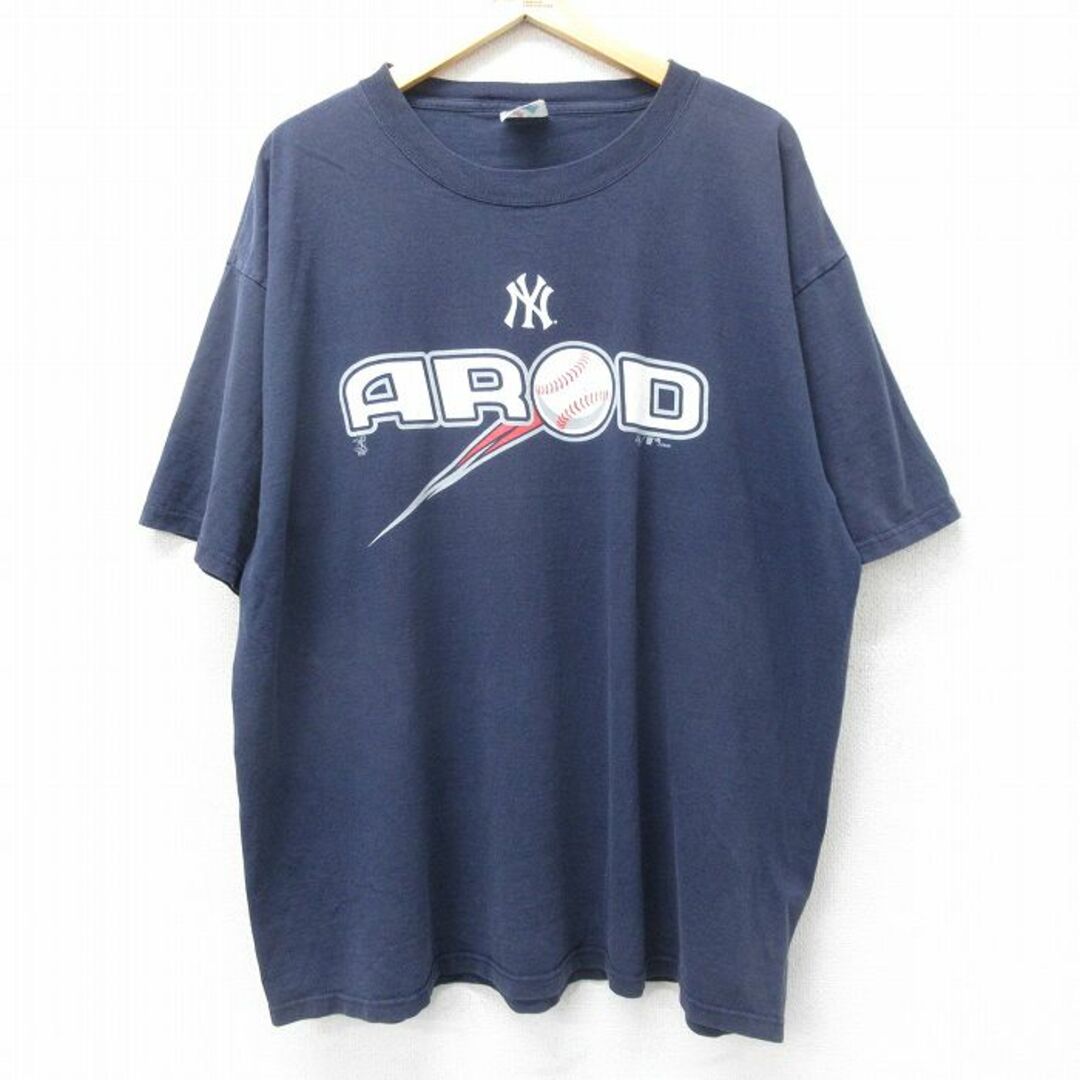 GUESS(ゲス)のXL★古着 マジェスティック 半袖 ビンテージ Tシャツ メンズ 00年代 00s MLB ニューヨークヤンキース アレックスロドリゲス 大きいサイズ コットン クルーネック 紺 ネイビー メジャーリーグ ベースボール 野球 【spe】 24mar11 中古 メンズのトップス(Tシャツ/カットソー(半袖/袖なし))の商品写真