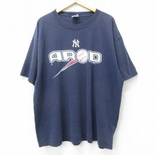 ゲス(GUESS)のXL★古着 マジェスティック 半袖 ビンテージ Tシャツ メンズ 00年代 00s MLB ニューヨークヤンキース アレックスロドリゲス 大きいサイズ コットン クルーネック 紺 ネイビー メジャーリーグ ベースボール 野球 【spe】 24mar11 中古(Tシャツ/カットソー(半袖/袖なし))