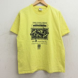 ヘインズ(Hanes)のL★古着 ヘインズ Hanes 半袖 ビンテージ Tシャツ メンズ 90年代 90s サル ZOO コットン クルーネック 黄 イエロー 24mar11 中古(Tシャツ/カットソー(半袖/袖なし))