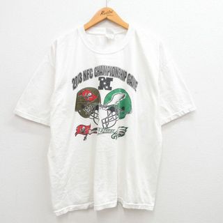 チャンピオン(Champion)のXL★古着 半袖 ビンテージ Tシャツ メンズ 00年代 00s NFL タンパベイバッカニアーズ フィラデルフィアイーグルス チャンピオンシップ 大きいサイズ コットン クルーネック 白 ホワイト アメフト スーパーボウル 24mar12 中古(Tシャツ/カットソー(半袖/袖なし))