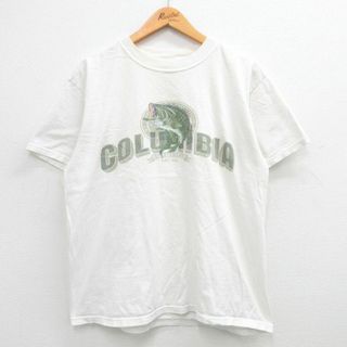 コロンビア(Columbia)のXL★古着 コロンビア COLUMBIA 半袖 ビンテージ Tシャツ メンズ 00年代 00s 魚 コットン クルーネック 白 ホワイト 24mar13 中古(Tシャツ/カットソー(半袖/袖なし))