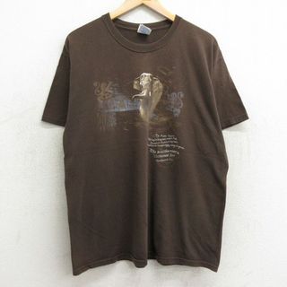 L★古着 半袖 ビンテージ Tシャツ メンズ 00年代 00s ゾウ コットン クルーネック 茶 ブラウン 24mar13 中古(Tシャツ/カットソー(半袖/袖なし))