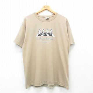 XL★古着 半袖 ビンテージ Tシャツ メンズ 00年代 00s 牛 コットン クルーネック ベージュ カーキ 24mar15 中古(Tシャツ/カットソー(半袖/袖なし))