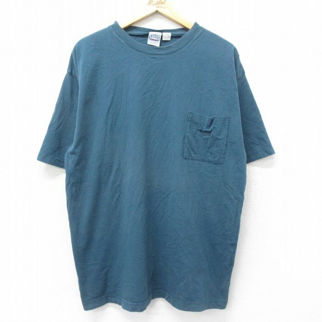 Levi's(リーバイス)のXL★古着 リーバイス Levis 半袖 ビンテージ Tシャツ メンズ 00年代 00s ワンポイントロゴ 胸ポケット付き 大きいサイズ コットン クルーネック 緑系 グリーン 24mar14 中古 メンズのトップス(Tシャツ/カットソー(半袖/袖なし))の商品写真