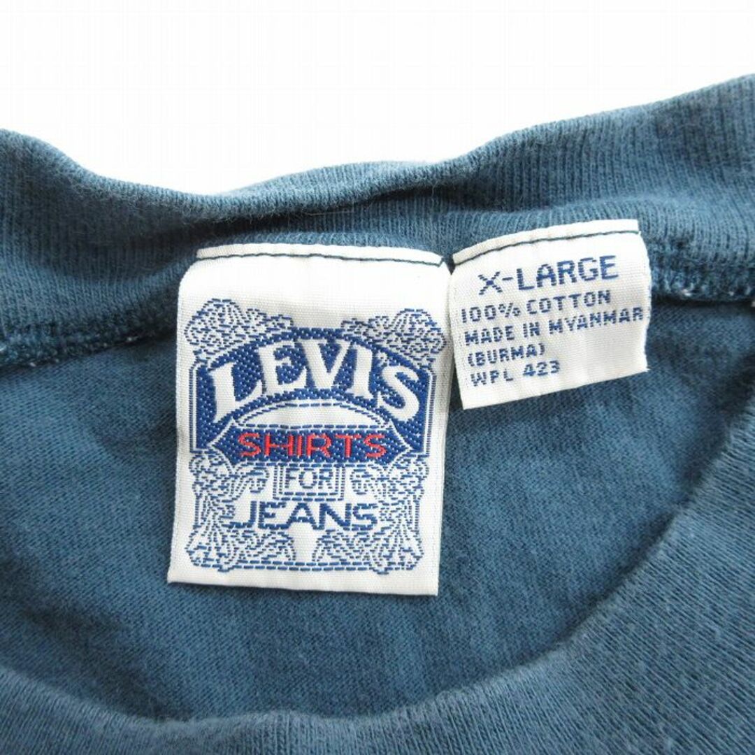 Levi's(リーバイス)のXL★古着 リーバイス Levis 半袖 ビンテージ Tシャツ メンズ 00年代 00s ワンポイントロゴ 胸ポケット付き 大きいサイズ コットン クルーネック 緑系 グリーン 24mar14 中古 メンズのトップス(Tシャツ/カットソー(半袖/袖なし))の商品写真