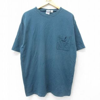 リーバイス(Levi's)のXL★古着 リーバイス Levis 半袖 ビンテージ Tシャツ メンズ 00年代 00s ワンポイントロゴ 胸ポケット付き 大きいサイズ コットン クルーネック 緑系 グリーン 24mar14 中古(Tシャツ/カットソー(半袖/袖なし))