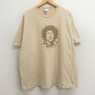 XL★古着 半袖 ビンテージ ロック バンド Tシャツ メンズ 00年代 00s ジミヘンドリックス 大きいサイズ コットン クルーネック ベージュ カーキ 【spe】 24mar11 中古(Tシャツ/カットソー(半袖/袖なし))