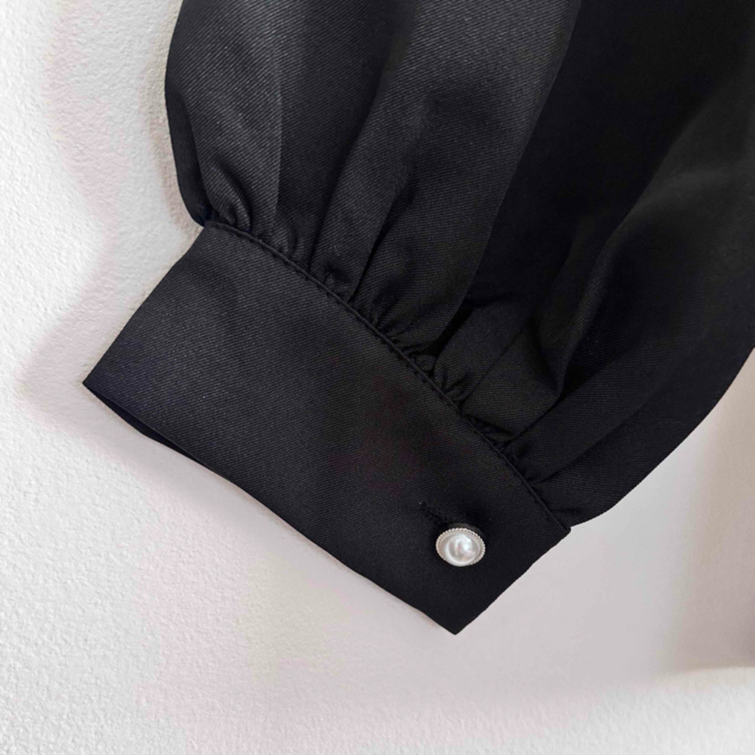 アシンメトリー　フリル　シャツ　ブラウス　モノトーン　ボリューム袖　ティアード レディースのトップス(シャツ/ブラウス(長袖/七分))の商品写真