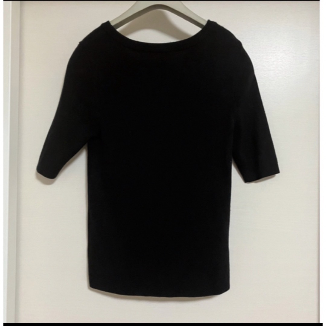 clear(クリア)のclear 半袖五分袖ニットトップス　黒ブラック春ニット　サマーニット レディースのトップス(カットソー(半袖/袖なし))の商品写真