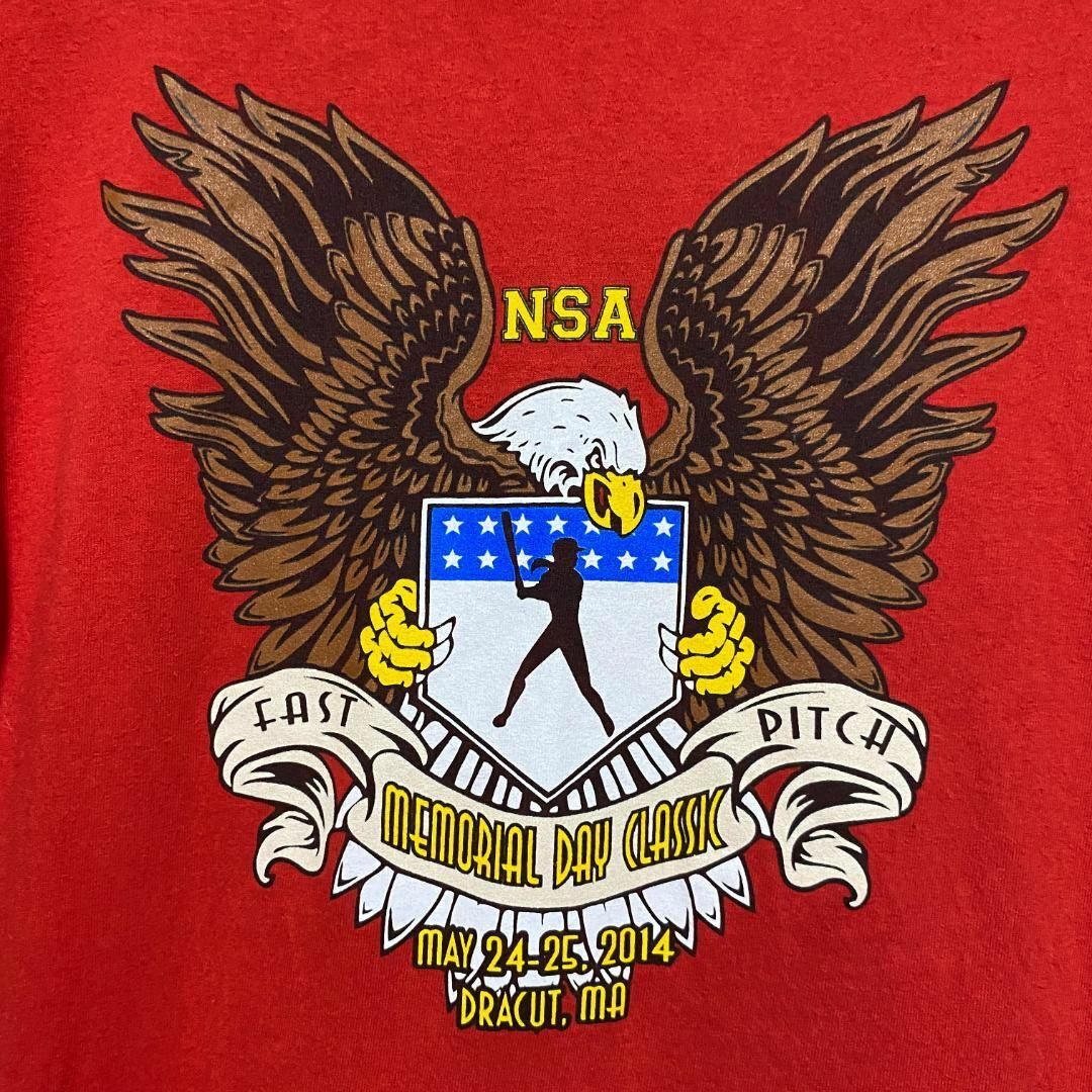 GILDAN(ギルタン)のアメリカ古着　NSA イーグル　野球　半袖　Tシャツ　レッド　Sサイズ　P361 メンズのトップス(Tシャツ/カットソー(半袖/袖なし))の商品写真