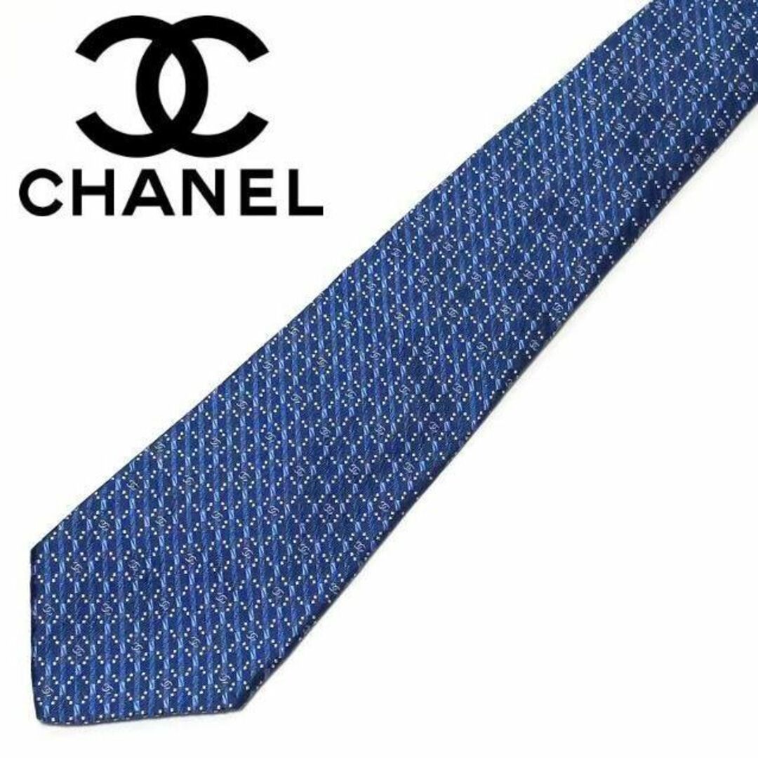 CHANEL(シャネル)の美品★CHANEL シャネル★ロゴ総柄ネクタイ ココマーク シルク ブルー メンズのファッション小物(ネクタイ)の商品写真