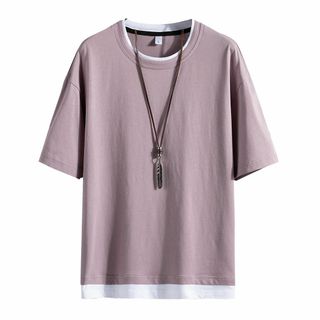 [Hiboss] tシャツ メンズ 半袖 無地 重ね着風 大きいサイズ ゆったり(その他)