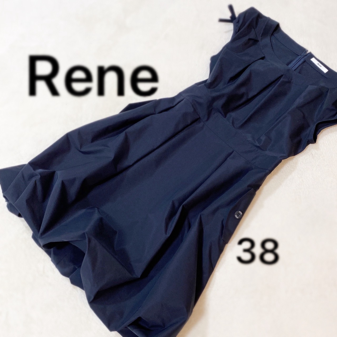 René(ルネ)のルネ　膝丈ワンピース　リボン　ネイビー レディースのワンピース(ひざ丈ワンピース)の商品写真