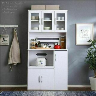 ホワイト食器棚【パスタキッチンボード】（幅90cm×高さ180cmタイプ）(キッチン収納)