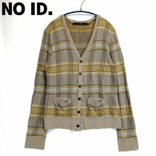 NO ID. - NOID カーディガン Vネック チェック柄 カットソー 薄手 長袖 ロゴ