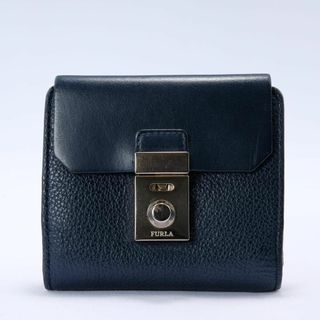 フルラ(Furla)の【美品✨】FURLA フルラ　折財布　ネイビー　レザー　金具　ゴールド(財布)