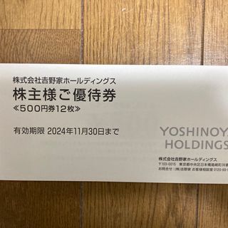 ヨシノヤ(吉野家)の吉野家 株主優待券 6000円分 (レストラン/食事券)