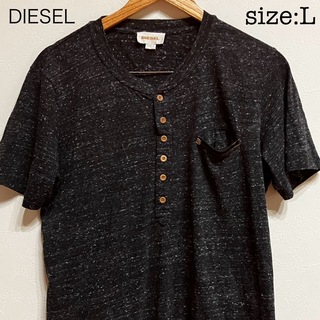 【複数割】ディーゼル　DIESEL 半袖Tシャツ　ヘンリーネック　黒　Lサイズ
