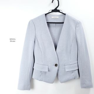 エポカ(EPOCA)の美品☆19AW☆エポカ メッシュ ストレッチ ノーカラージャケット ライトブルー(ノーカラージャケット)