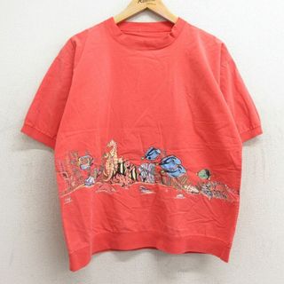 古着 半袖 Tシャツ レディース 魚 タツノオトシゴ ヒトデ クルーネック 赤系 レッド 24mar16 中古(ミニワンピース)